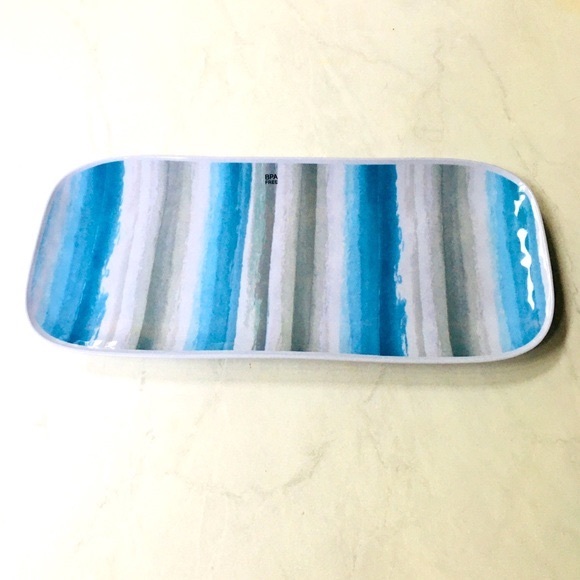 Scott Living Watercolor Stripe Tray - Oversized Blue Gray White - Home Decor NWT - Picture 3 of 5